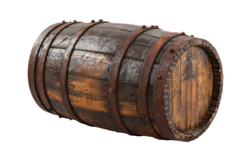 Rustic Wooden Barrel on Transparent Background