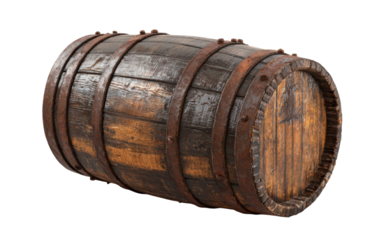 Rustic Wooden Barrel on Transparent Background