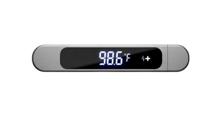Digital thermometer showing normal body temperature of 986 degrees fahrenheit isolated on transparent background for medical and healthcare purposes
