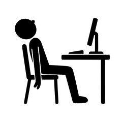 Stickman Burned Out at Computer Desk SVG Clip Art