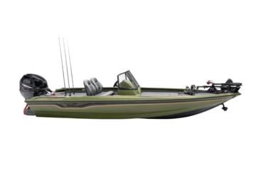 Olive Green Bass Fishing Boat on Transparent Background