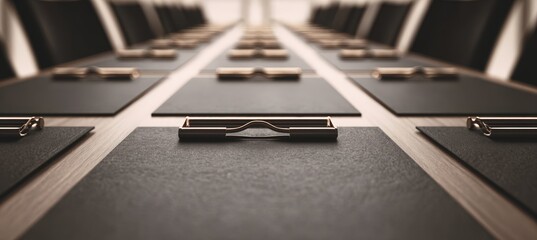 Blank Clipboards Arranged Diagonally on Conference Table