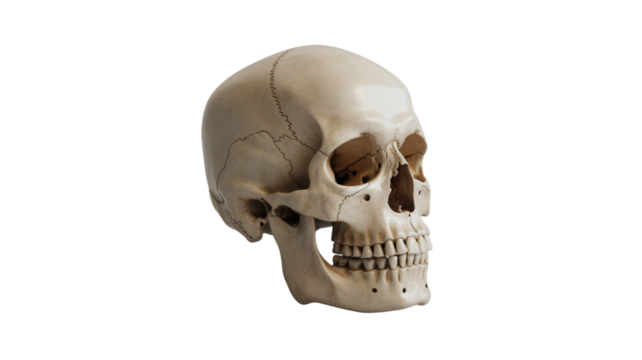 Anatomical human skull profile for medical reference and Halloween designs, death concept
