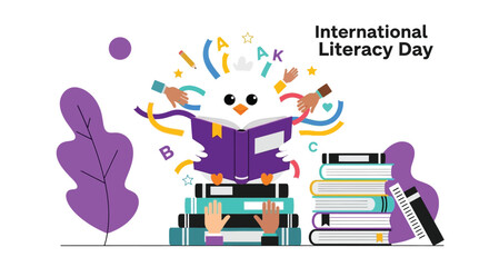 Celebrate international literacy day with colorful books and artistic expression vibrant vector illustration for educational promotion