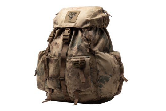 Tactical Camo Military Rucksack on Transparent Background