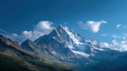 Obraz premium A vast mountain range with sharp peaks under a vibrant blue sky