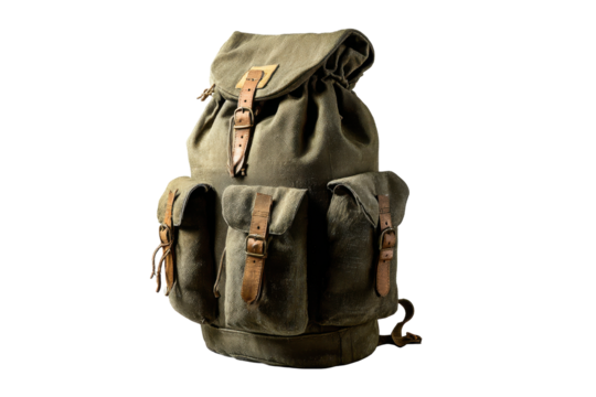 Vintage Olive Canvas Battle Bag Backpack on Transparent Background