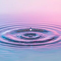 A single water drop creates gentle ripples across a soft pink, purple, and blue gradient, symbolizing calmness and harmony.
