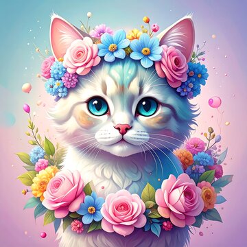 Cute cat wearing flower crown