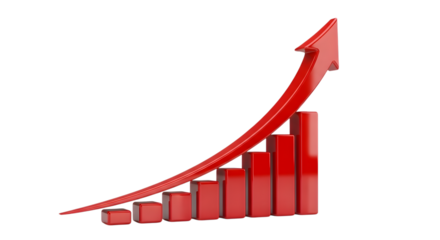 Red growth chart with arrow isolated on transparent background shows success