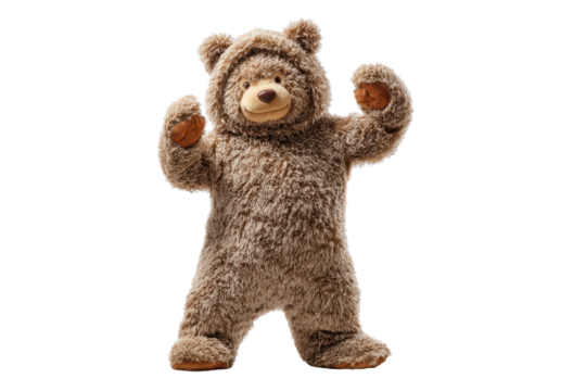 Person in Fuzzy Bear Costume on Transparent Background