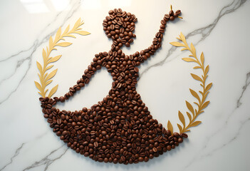 Coffee Art and ancing Figure Made of Coffee Beans