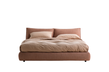Modern Pink Upholstered Bed with Beige Bedding