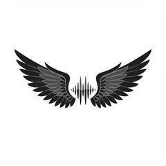Abstract Sound Wave Between Feathered Wings Graphic Design Isolated on White