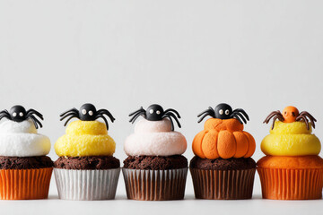 Colorful spider cupcakes adorned with playful decorations create a festive atmosphere for Halloween. Perfect for autumn parties, these treats charm guests of all ages