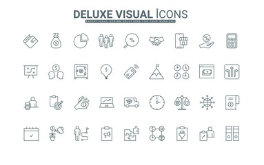 Office work with contract and documents, startup thin black outline symbols vector illustration. Business process, direction of development and strategy, idea for achievement line icons set.