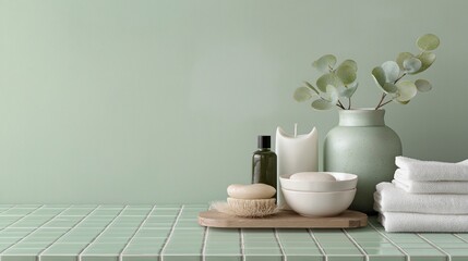 Tranquil Spa Essentials on Elegant Green Surface