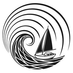 Sailboat on the wave in black and white style