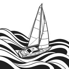 Sailboat sailing on the sea with wave on