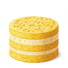 Fototapeta premium Yellow Layered Cake with Cream Icing and Crumble Topping on White Background