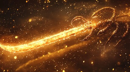 Scorpio’s scorpion coiled around a glowing sword, its stinger tipped with a droplet of liquid starlight. 