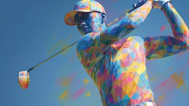 Colorful golfer in mid-swing