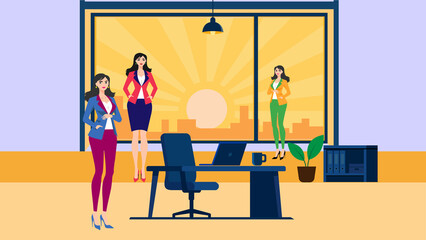 interior of a business office room with three business women.