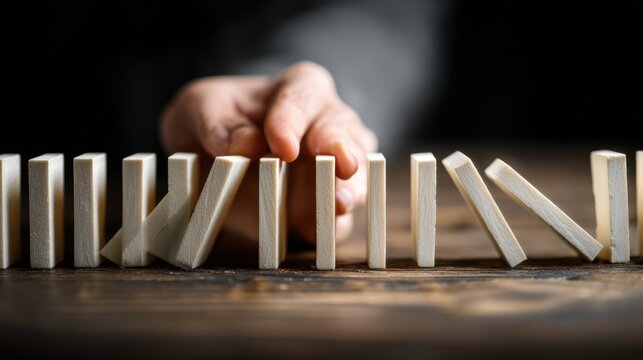Hand stopping a domino effect (2)