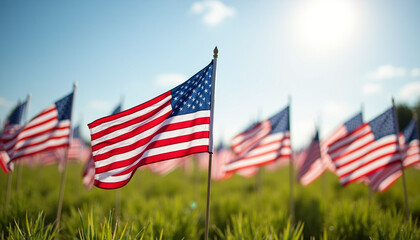 Vibrant American Flags Waving Outdoors Celebrating Independence and National Pride