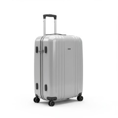 Gray Hardside Rolling Suitcase With Extended Handle Isolated On White Backdrop