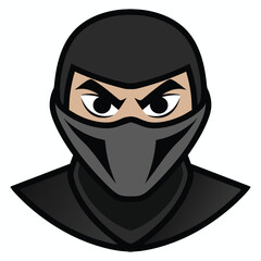 Close up portrait of a determined japanese ninja warrior wearing a black mask and hood with intense eyes