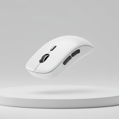 Floating White Wireless Mouse on a Pedestal Against Light Gray Background