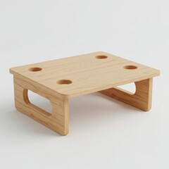 Wooden Table Small And Short With Geometric Cutouts On White Background