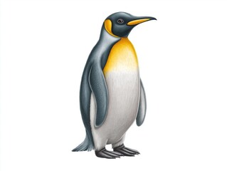 Fototapeta premium Illustration of a standing penguin with distinctive black and white feathers, showcasing vibrant orange accents on its beak and neck, representing wildlife and nature conservation themes