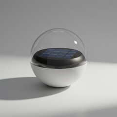 White Solar Panel Sphere with Clear Plastic Dome on Plain White Background