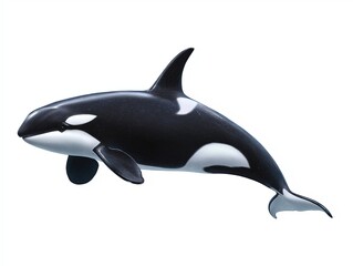 Fototapeta premium Black and white orca swimming gracefully through the water, showcasing its sleek body and dorsal fin, representing marine life and oceanic beauty in a vibrant underwater scene