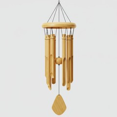 Elegant Bamboo Wind Chime with Cylindrical Tubes and Wooden Ornament on White