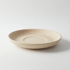 Beige Ceramic Plate Isolated on White Background Minimalist Tableware