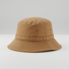 Textured Tan Bucket Hat with Stitched Brim and Neutral Background