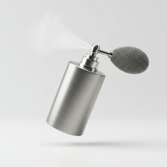 Silver Perfume Atomizer with Fine Mist Spray on Neutral Background in Studio