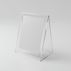 Clear Acrylic Sign Holder Display on White Surface Advertising Presentation