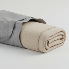 Rolled Beige Textile with Gray Fabric Wrap Neutral Background Still Life