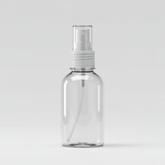 Clear Plastic Spray Bottle with White Pump on a Neutral Background