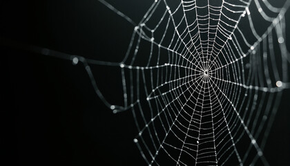 Intricate Close-Up of a Spider Web on Black Background