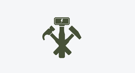 Green Graphic Tools Logo - Hammer, Pickaxe, and Lightning Bolt Sledgehammer.