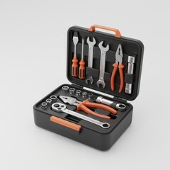 Organized Toolbox Filled With Various Repair Tools Isolated on a Clean White Background