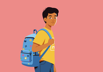 Young Student Ready for School with Backpack.