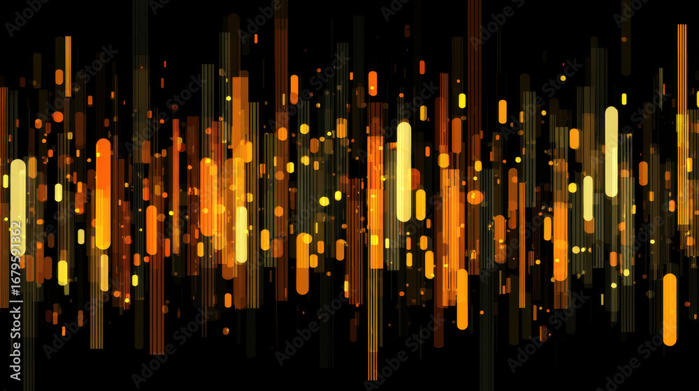 Wall mural vibrant abstract background featuring vertical lines and glowing circles in shades of orange and yel