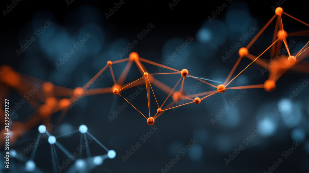 Wall mural digital network connection, abstract technology background with glowing nodes and lines, representin