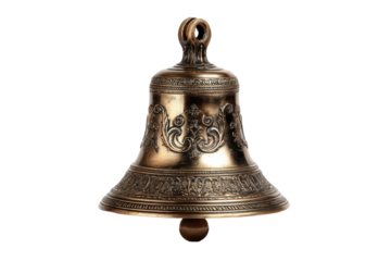 Ornate Bronze Bell Ornament on Transparent Background